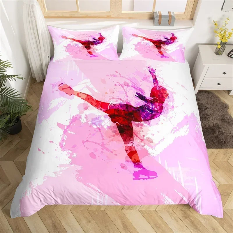 Gymnastic Sport Duvet Cover Set Rainbow Watercolor Tie Dye Queen Bedding Set Microfiber Cheerleading Quilt Cover For Yoga Lover