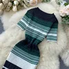 YuooMuoo Lady Stripes Knitted Bodycon Office Dress Summer Slim Elastic Sexy Package Hips Party Dress Women Outfits Vestidos 6