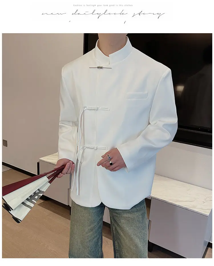Description Picture 6 of itemNew Chinese Style Men's Clothing Solid Color Metal Buckle Design Suit 2024 Autumn Stand Collar Suit Jacket