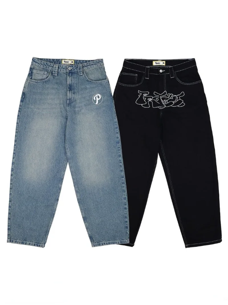 Y2k Men Retro Harajuku Clothing 2023 New Baggy Casual Wide Leg Jeans Hip Hop Print Jeans Trend Fashion Black High waist Jean 5