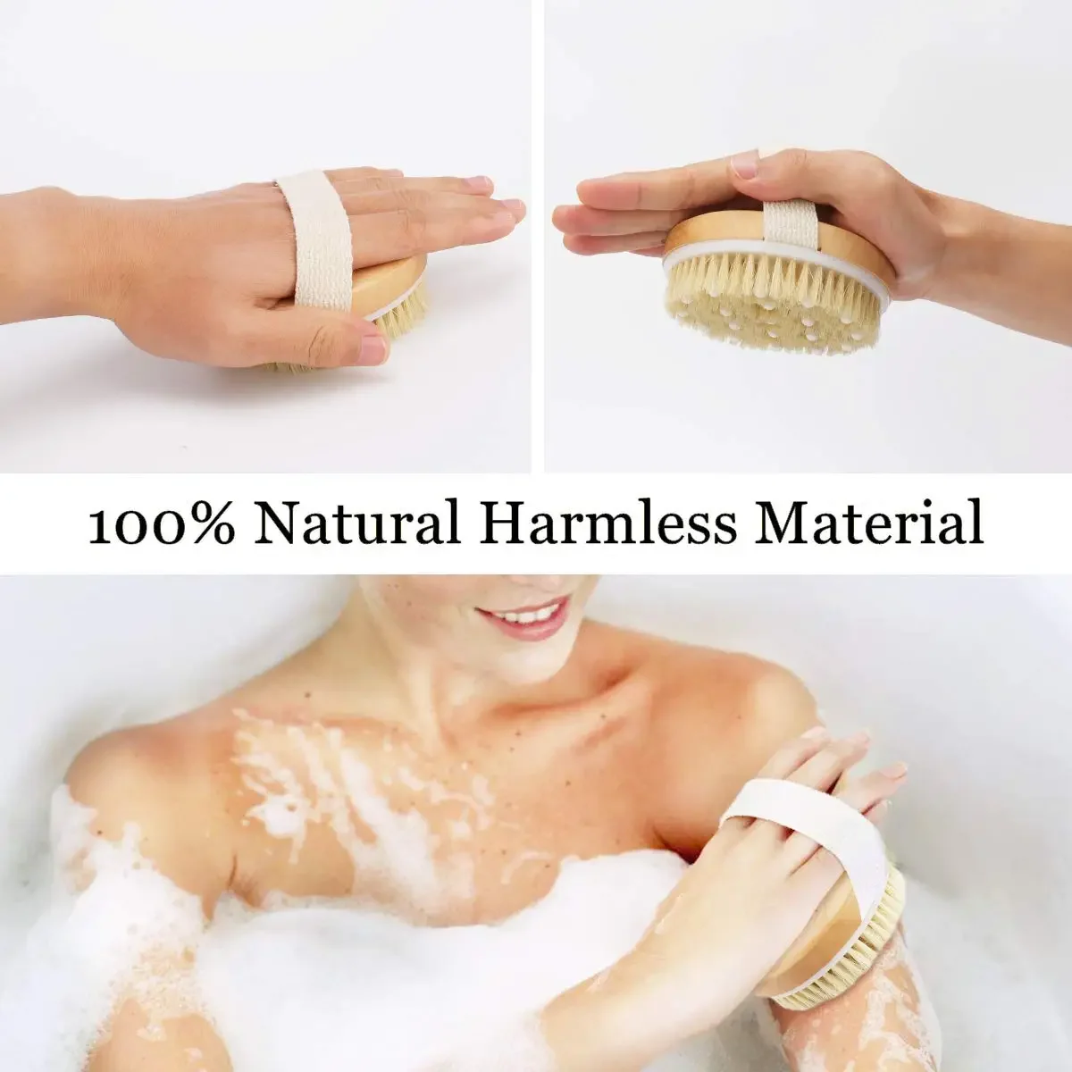 Wet Dry Skin Body Brush Natural Pig Bristles Dry Skin Exfoliating Body Massage Cleaning SPA Tool For Cellulite Lymphatic Drainag