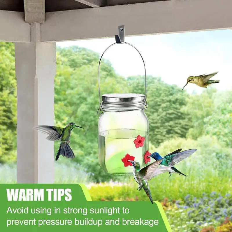 Garden Hummingbird Feeder Small Top Fill Mason Jar With Flower Ports Mason Jar Bird Dish Feeder Garden Decoration For Window And 3