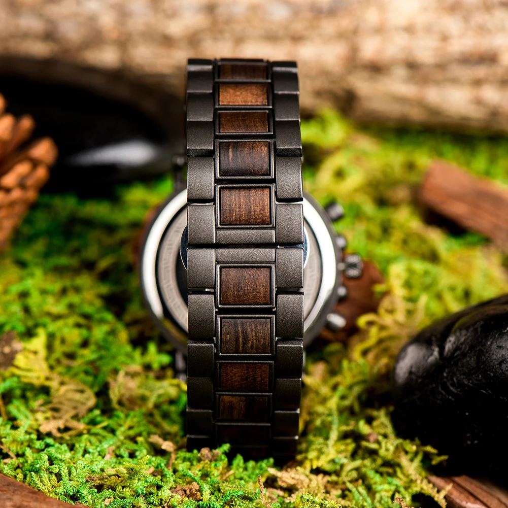 BOBO BIRD Wood Men Watch Relogio Masculino Top Brand Luxury Stylish Chronograph Military Watches Timepieces in Wooden Gift Box 5