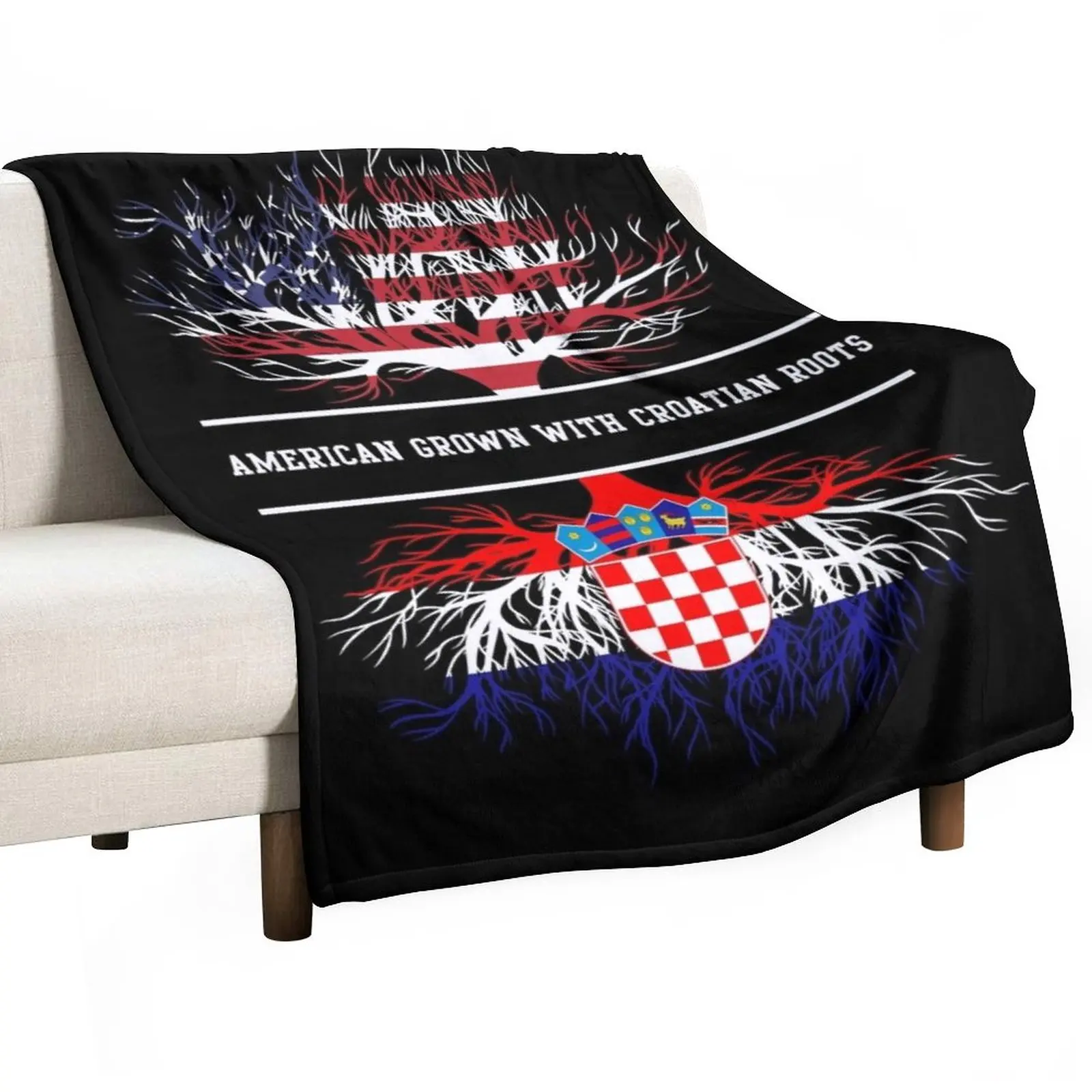

American Grown With Croatian Roots Croatia Throw Blanket Quilt Picnic Blankets