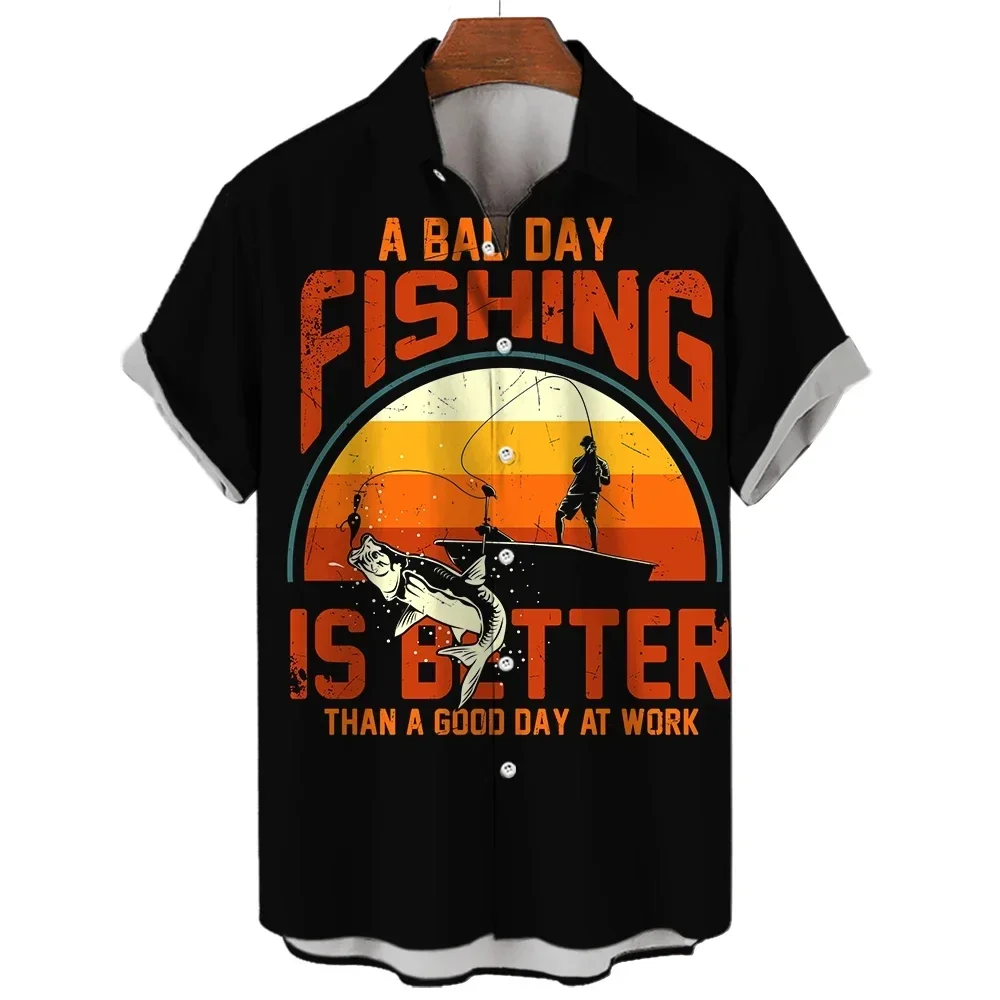 2024 New Men's Shirts Hawaiian Casual Men's Tops Wild Fishing Print Handsome Large Size Men's Short Sleeve Shirts Loose