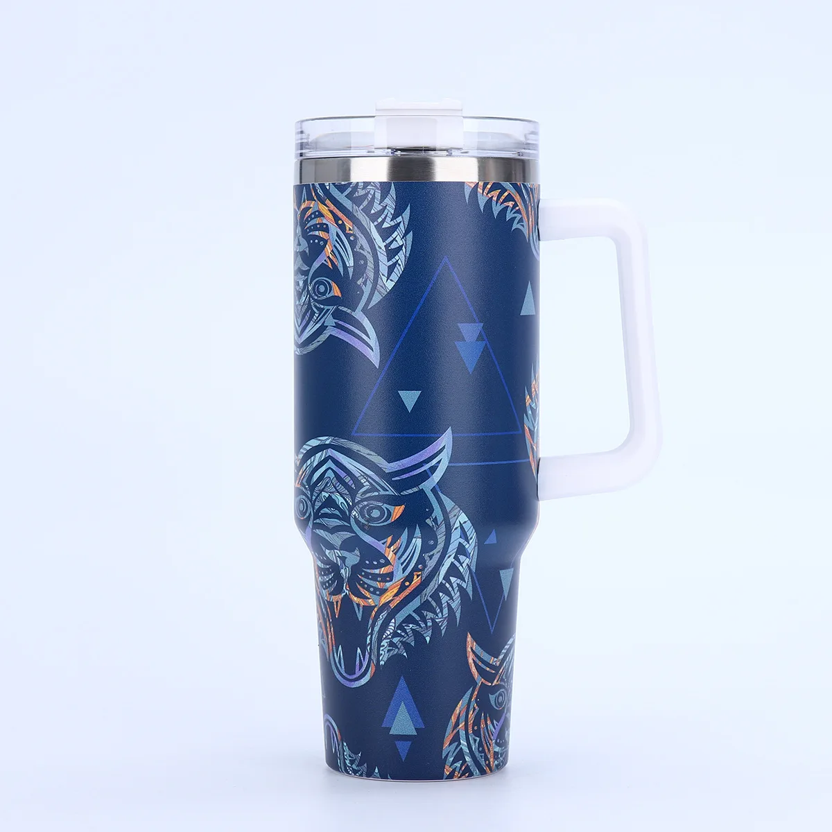 thumbnail image 1 of Taza de café con tapa de paja con asa, taza de coche con aislamiento al vacío de acero inoxidable, taza de viaje térmica helada de doble pared, 1 of 5