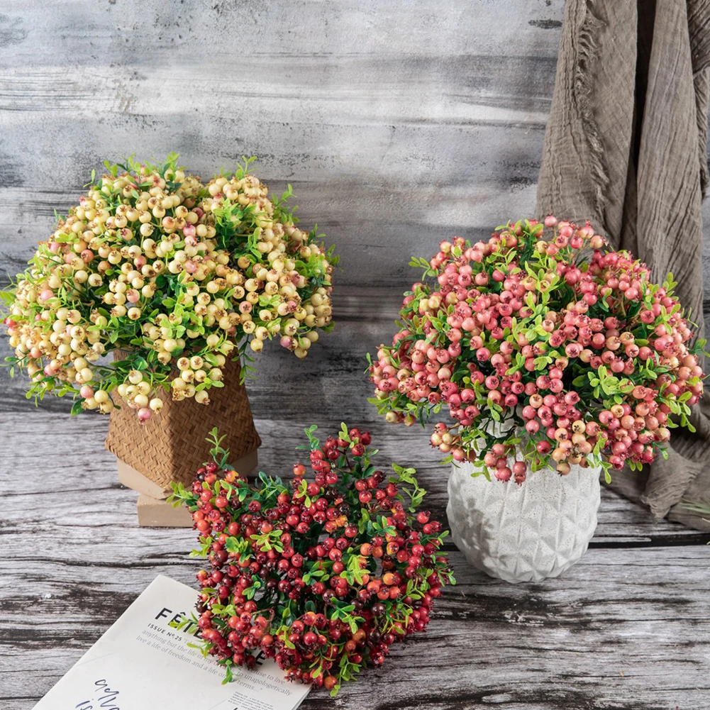 Künstliche Beerenblumen, rot, blau, künstliche Pflanze, künstliches Blumenarrangement, Tischdekoration für Zuhause, Hochzeiten, Weihnachtsdekoration – Detail 1