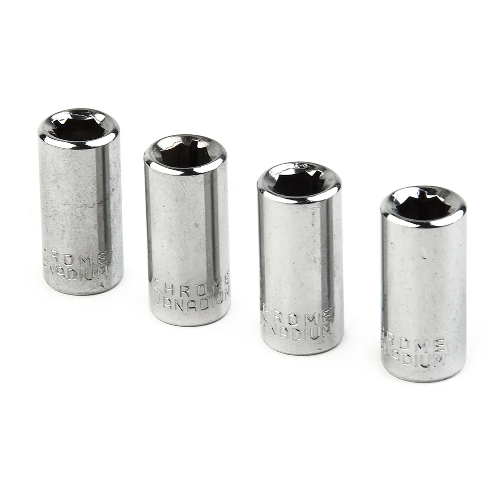

4pcs Square Drive Hole Hex Socket Converter Silver 6.3mm Chrome Vanadium Steel Converter Screwdriver Bit Adapter Hand Tools
