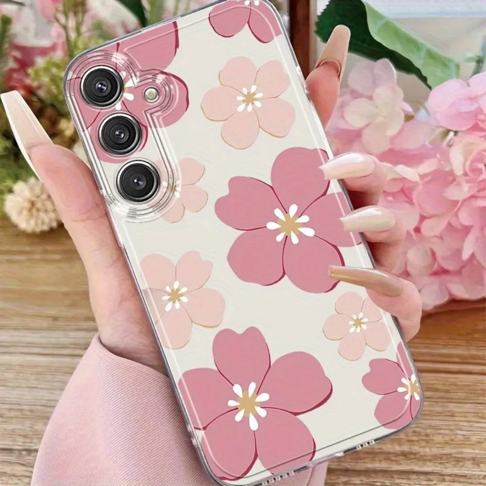 Pink Large Flower Transparent Silicone Phone Case