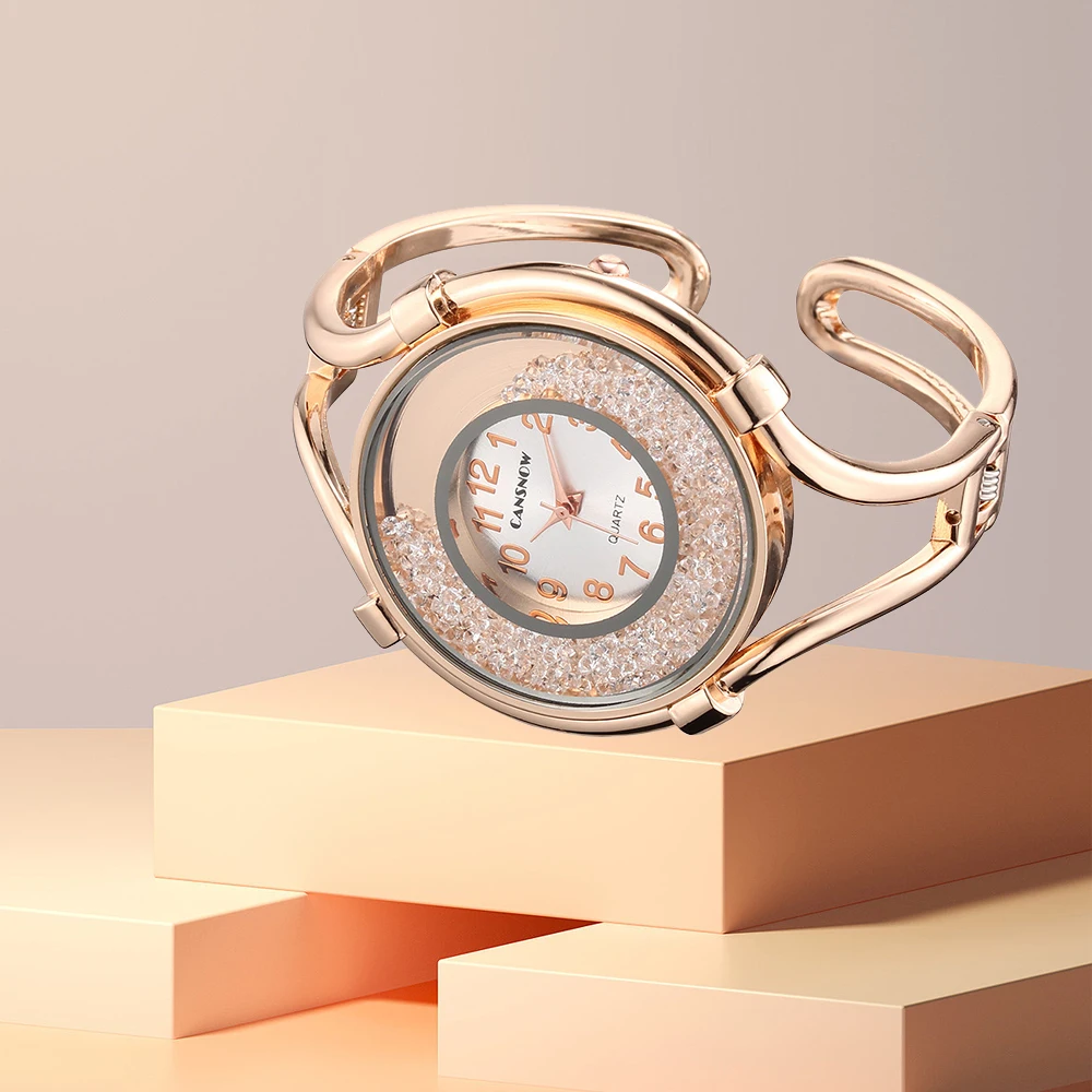 Women Watches Gold Diamond Quartz Bracelet Wrist Watch Big Dial Stainless Steel For Girlfriend