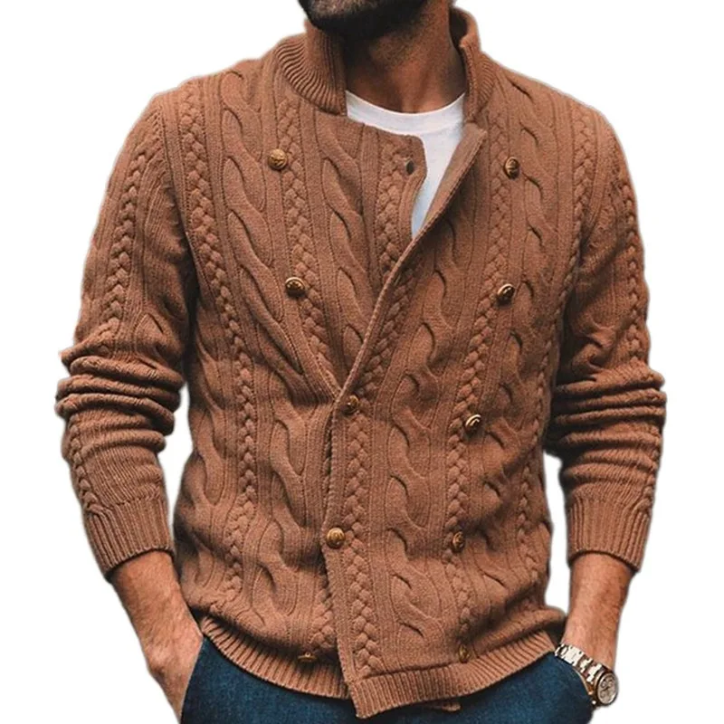 Men's Sweater Cardigan 2023 Autumn And Winter New Stand Collar Solid Color Double Breasted Fashion Casual Large Size Sweater