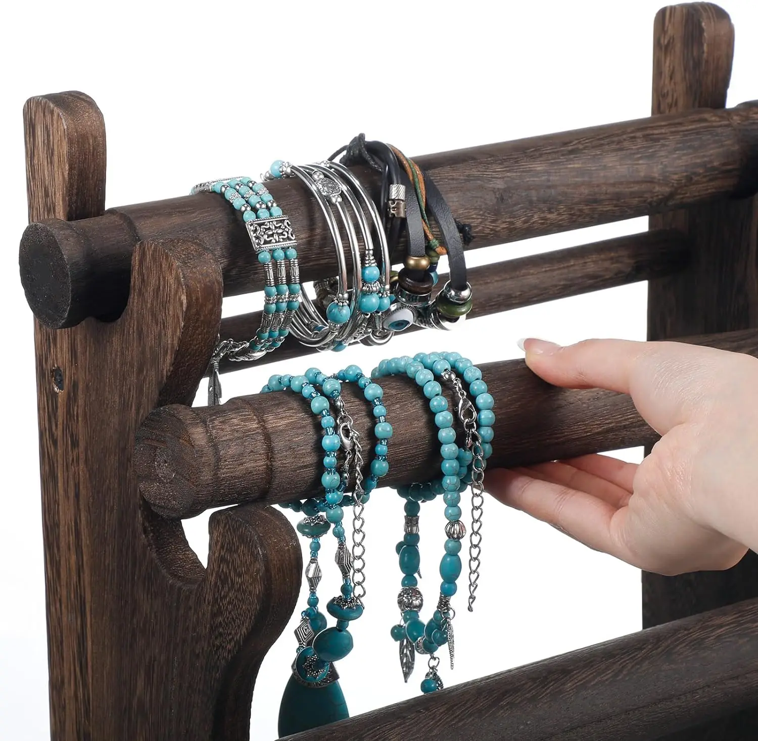 4 Tier Wooden Bracelet Holder Wood Jewelry Bracelet Display Stand Watch Necklace Scrunchie Bracelet Organizer Bracelet Storage