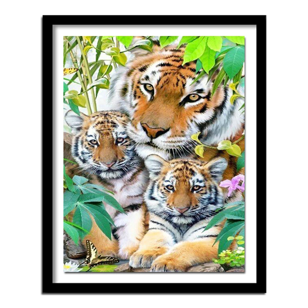 Happy Tiger Family Diamond Ricamo Nuovo 100% Full Round Drill Diamond Painting Home Decoration Lx