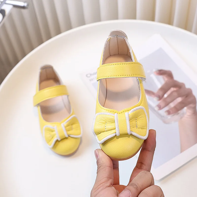 Simple Girl Princess Shoes Sweet Bowknot Kids Leather Shoes New Spring Autumn Elegant Children's Flats Performance Versatile