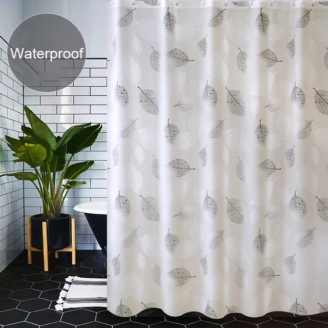 Cortinas de ducha impermeables para baño, cortina de baño gruesa con ganchos, ojales de Metal a prueba de óxido, patrón de hojas, PEVA
