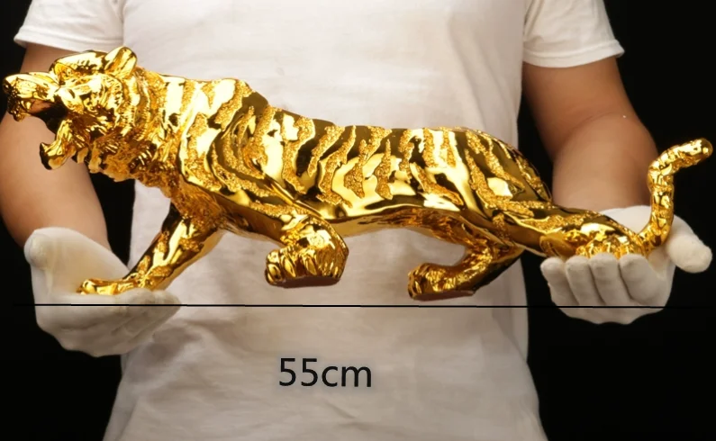 Tigre Decorativo De Resina Dourado E Preto