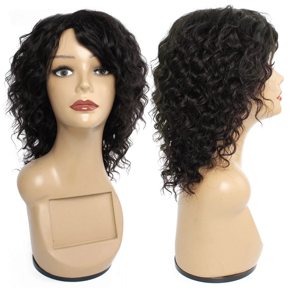 Remy Human Hair Wigs Machine Made Natural Color Ombre Blonde Burgundy Deep Wave Short Hair Style
