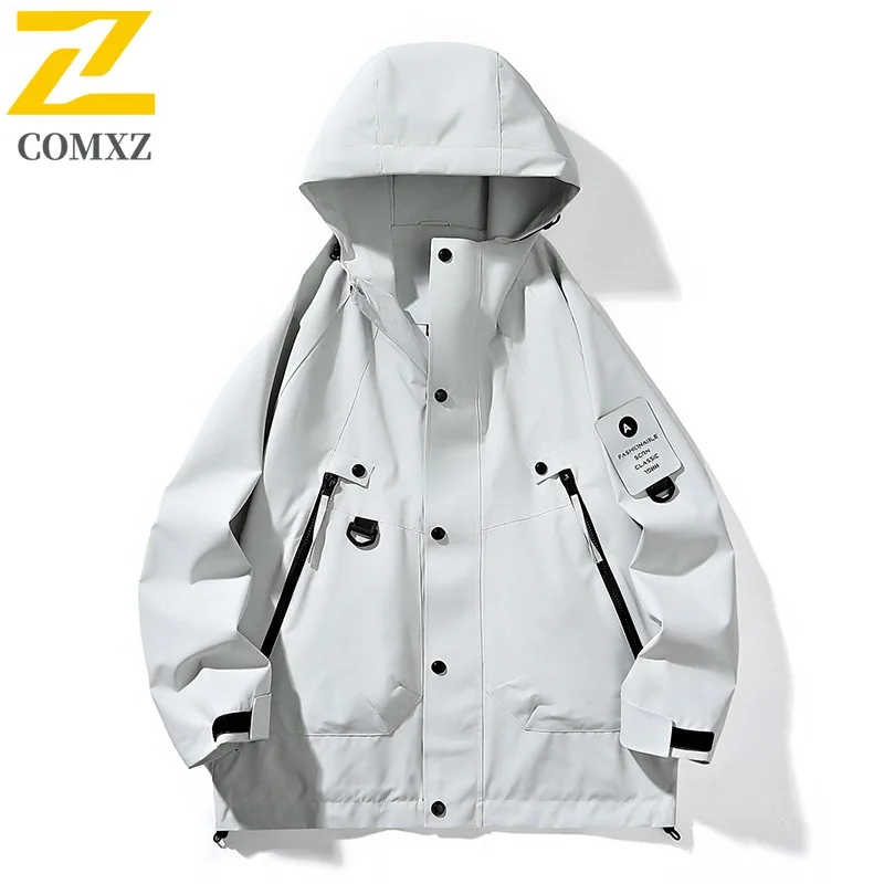 COMXZ Classic Coat Lightweight Detachable Hood Travel Work Men's Windbreaker Jacket Camping Breathable Waterproof Biker Jackets