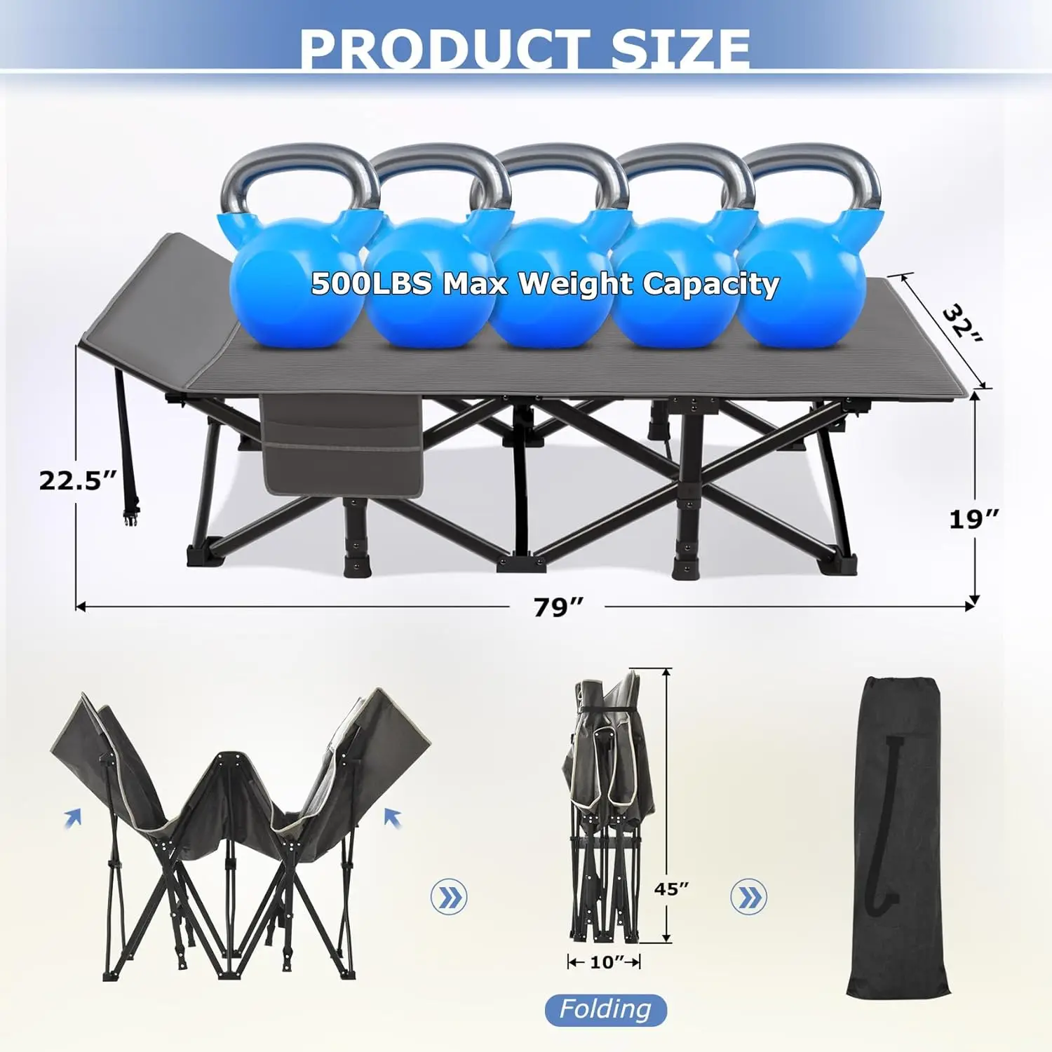 32In XXL Folding Camping Cot for Adults