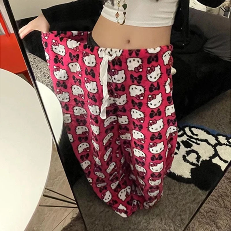 

Sanrio Kawaii Anima Hello Kitty Summertime Trousers Wide Leg Pants Cute Sweet Cartoon Casual Pants Lovely Gifts for Girls