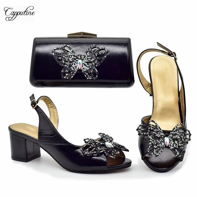 

Black African High Heels Sandals And Bag Set For Woman Ladies Summer Shoes Match With Purse Handbag Sandales Femmes 986-13