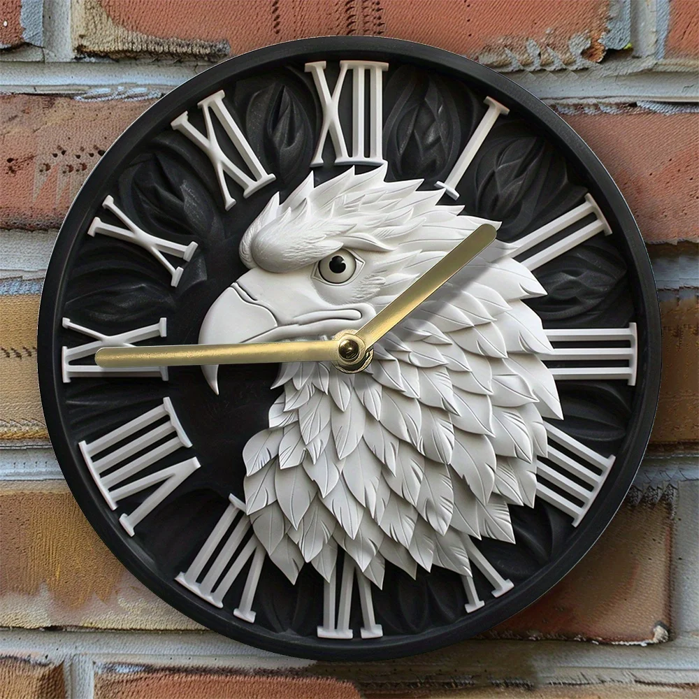 Bald Eagle Silent Aluminum Wall Clock Roman numerals