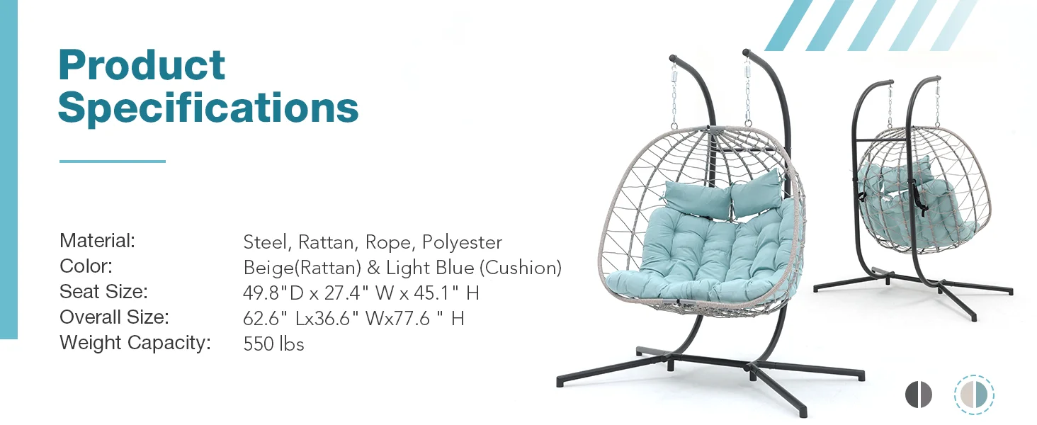 Patio Wicker Rattan Hanging Egg Chair w/Cushion, Pillow, Foldable Hammock Chair 550lbs for Bedroom,