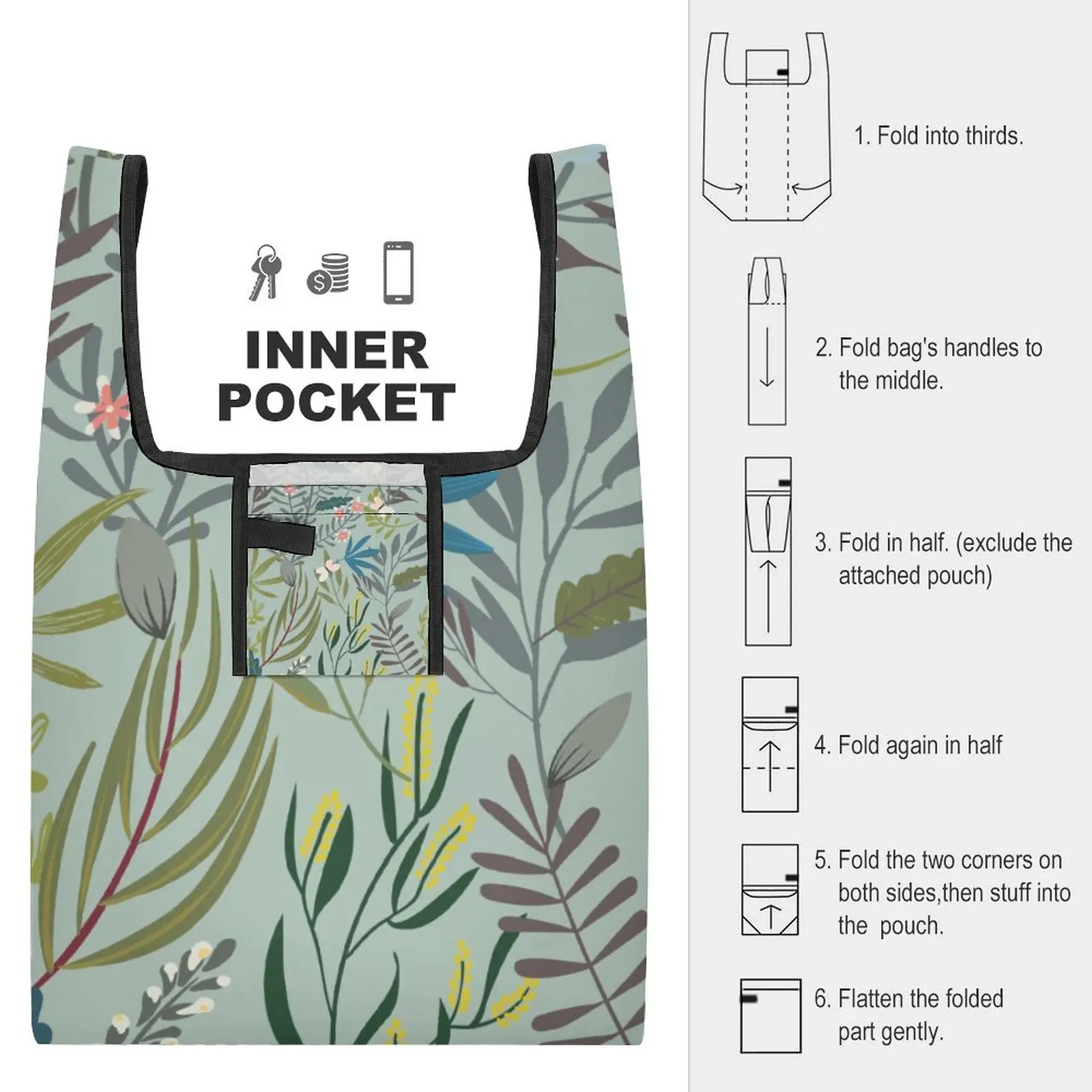 Custom Pattern Women Reusable Large Shopping Bag Colorful Flower Painting Lightweight Bag Travel Portable Collapsible Bags