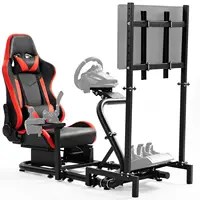 Racing Cockpit: TV Stand & Red Seat, Fits G923/G920/T500/Fanatec/T3PA/TGT, Stable Steering Wheel Stand (No Wheel/Pedals) 1