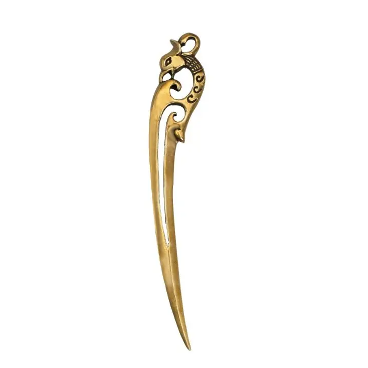 Handmade Phoenix Parrot Design Copper Tea Knife Antique Pu Erh Tea Needle Cone Pry Cake Ceremony Accessories ZE992