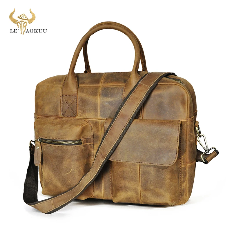 

Men Thick Real Leather Travel Business Briefcase 16" Laptop Case Professional Executive Portfolio Organizer Messenger Bag B331