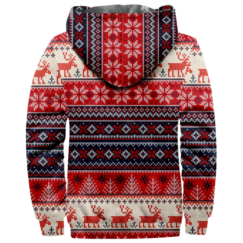Christmas Creative Cotton Coat Hooded Sweater Casual Print Men's Fur Loop Arctic Velvet Zipper Patch Pocket Hooded Sweater a09