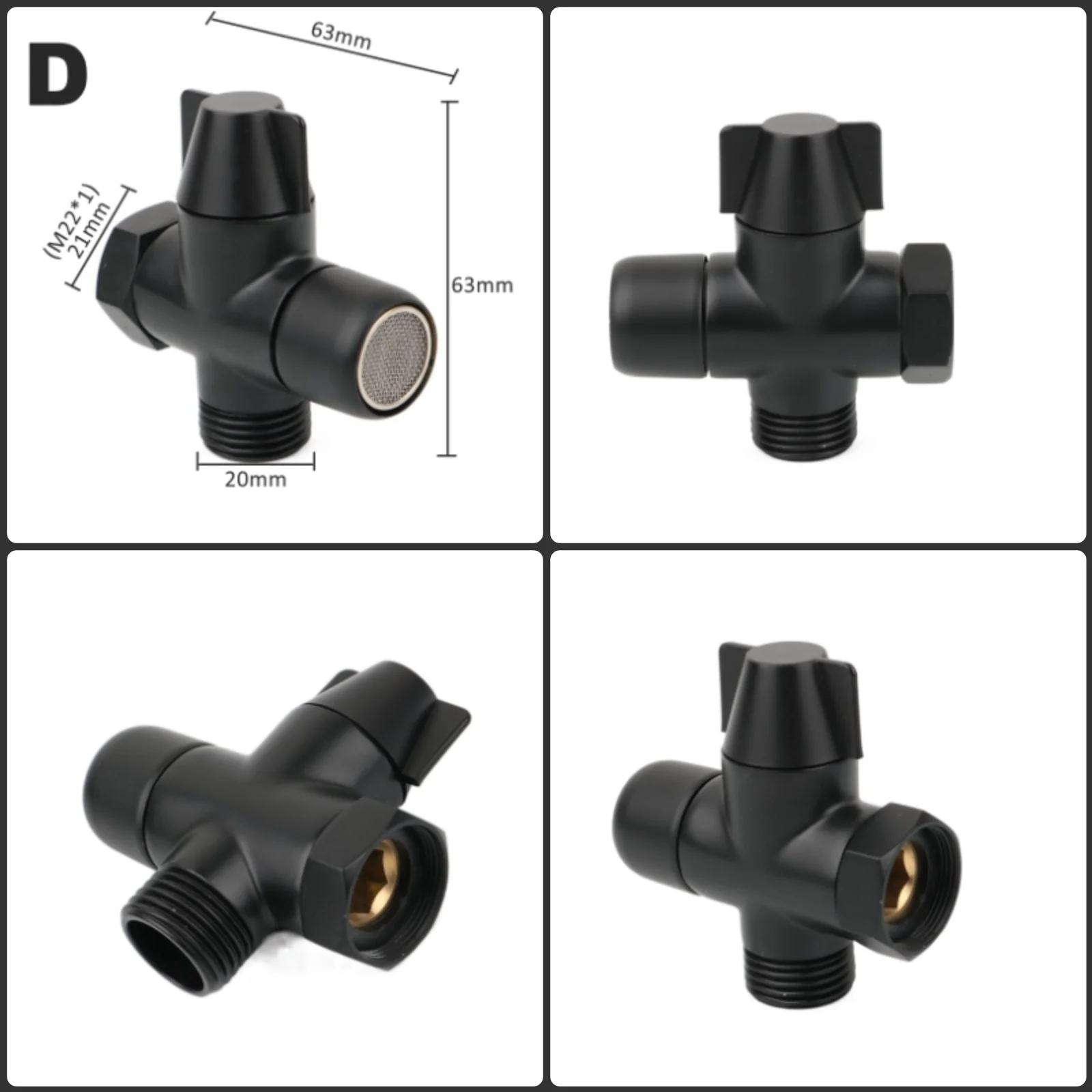Black Brass Shower Arm Adapter G1/2&rsquo;&rsquo; G3/4 Shower Diverter Valve Handheld Head Bathroom Kitchen Accessories t adapter valve,shower head diverter valve,shower head adapter,diverter valve,faucet valve