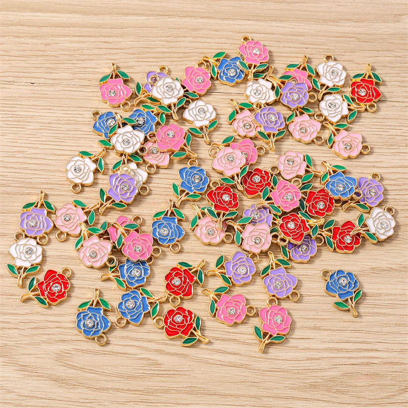 10 Stück modische bunte Emaille-Blumen-Charms-Anhänger für die Herstellung von Ohrringen, Halsketten, Armbändern, handgefertigten Kunsthandwerks, Schmuckzubehör – Detail 12