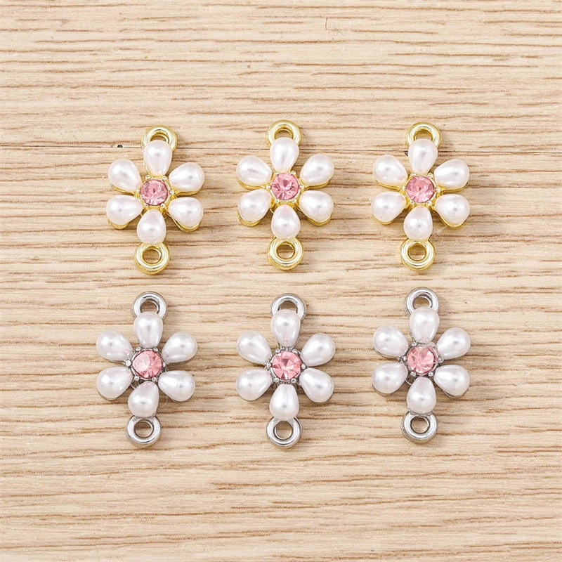 5 Stück 11 x 17 mm niedliche Kristall-Perlen-Blumen-Anhänger, Verbinder für die Schmuckherstellung, DIY-Armbänder, Halsketten, handgefertigtes Kunsthandwerk, Zubehör