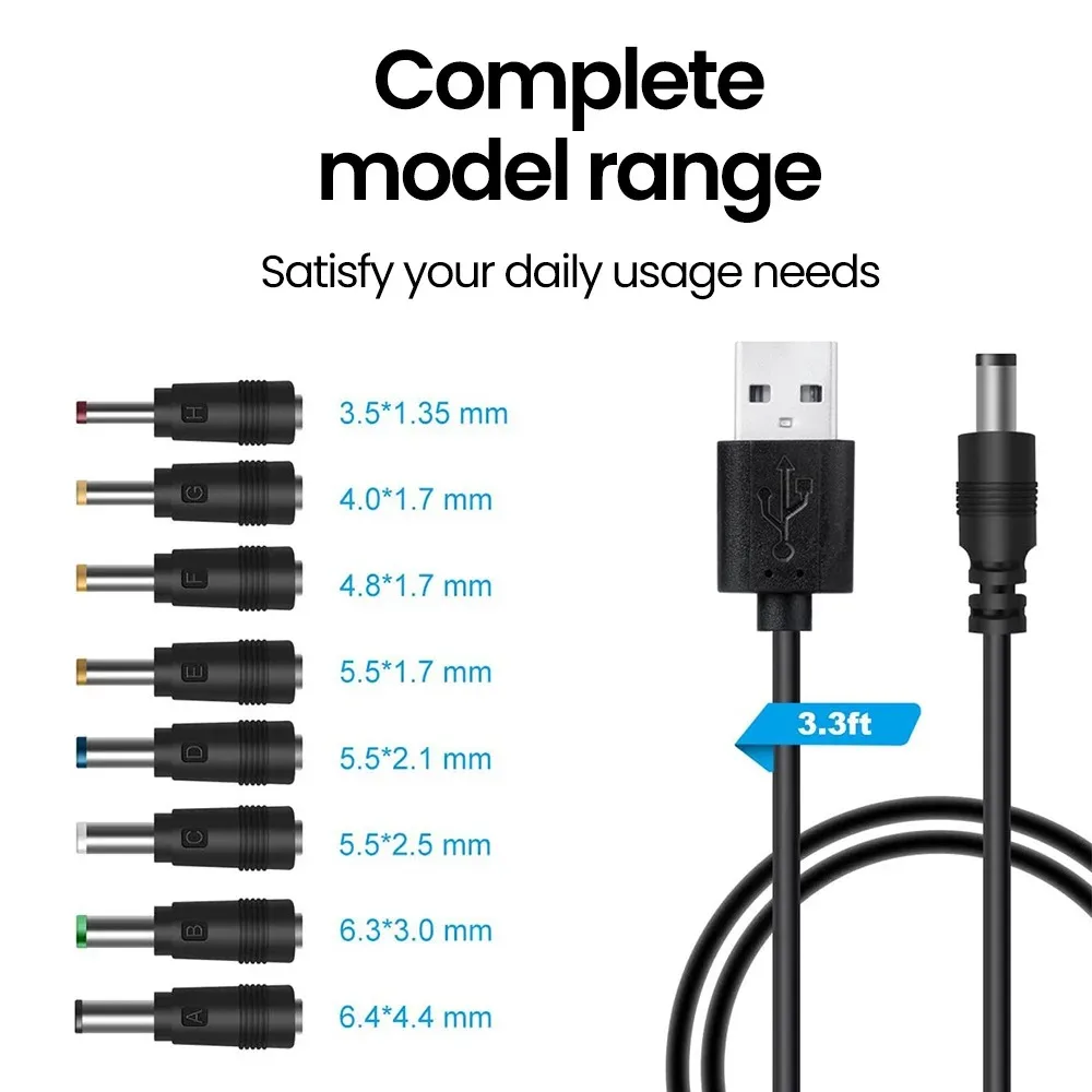 USB-DC 부스트 케이블, 5.5x2.1mm 잭 전원 코드, WiFi 라우터 모뎀 카메라 스피커 냉각 팬용 5V 전원 어댑터 와이어