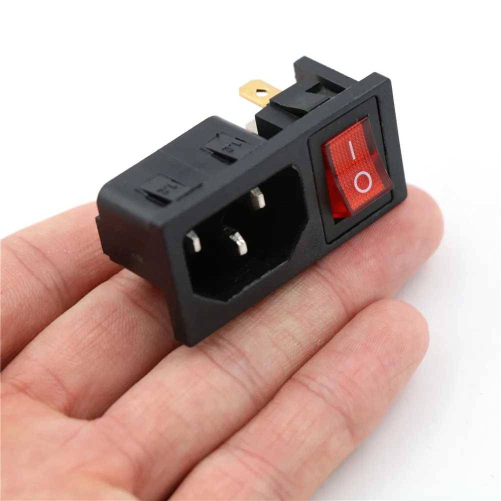 Fused IEC 320 C14 Inlet Power Socket Fuse Switch Connector Plug Connector AC 10A 250V 3Pin Red Rocker Switch