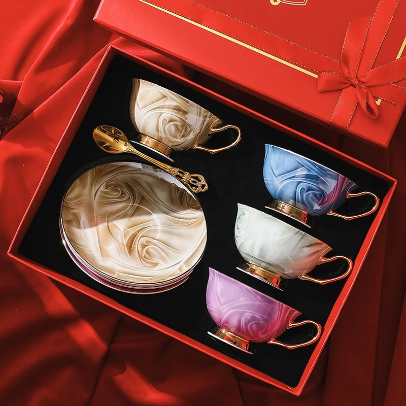 Coffee Cup Bone China High-value Exquisite Ceramic Household Water Cup Set Wedding Gift European-style Light Luxury Souvenir