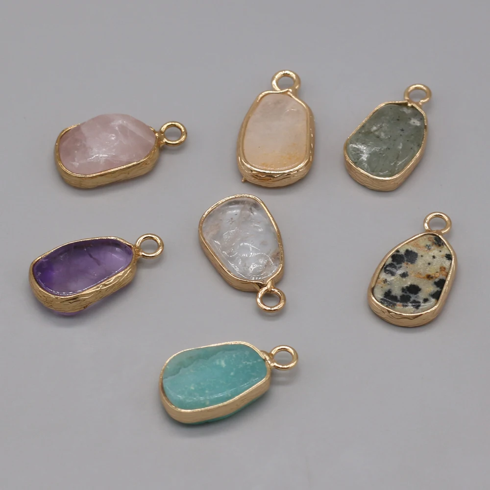 

1PC yachu Rose Quartz Amethyst Amazonite Stone Gold Plated Pendant 10x20mm Jewelry Making DIY Necklace Accessory Gift