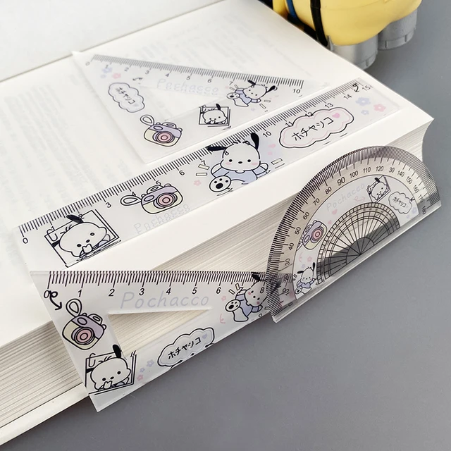 Vector set with cute measuring rulers. Kawaii collection in flat