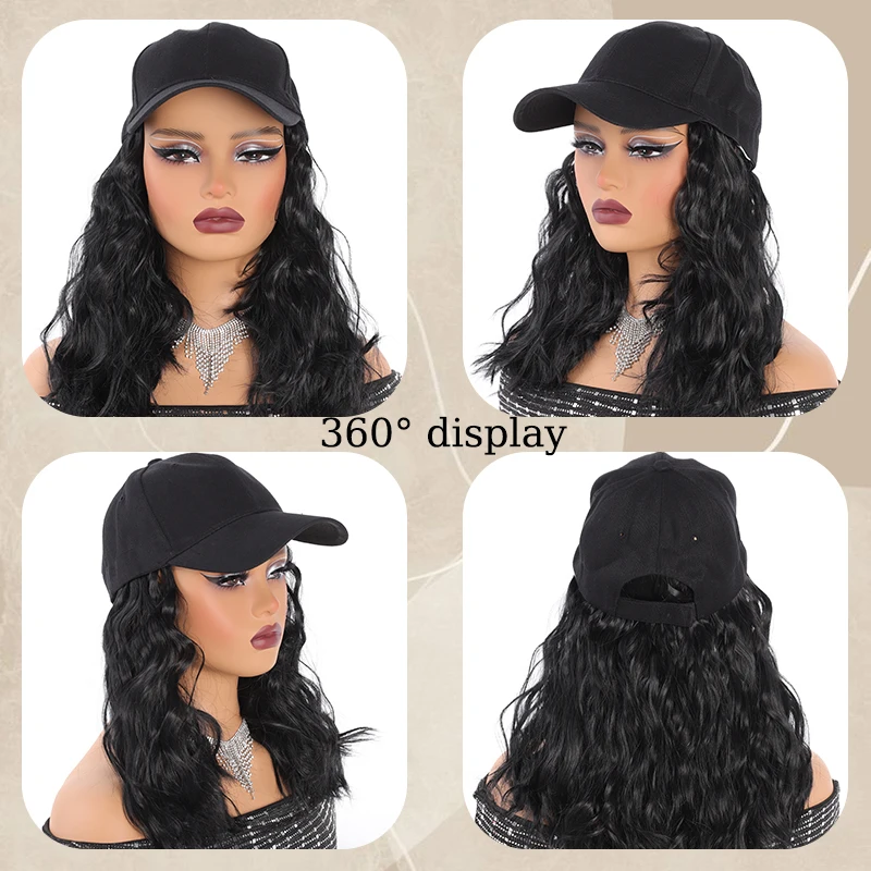 Synthetic Hat Wig with Wavy Hair Extension 8inch Short Curly Hair with Black Baseball Hat Hairpiece Adjustable Hat for Women Use