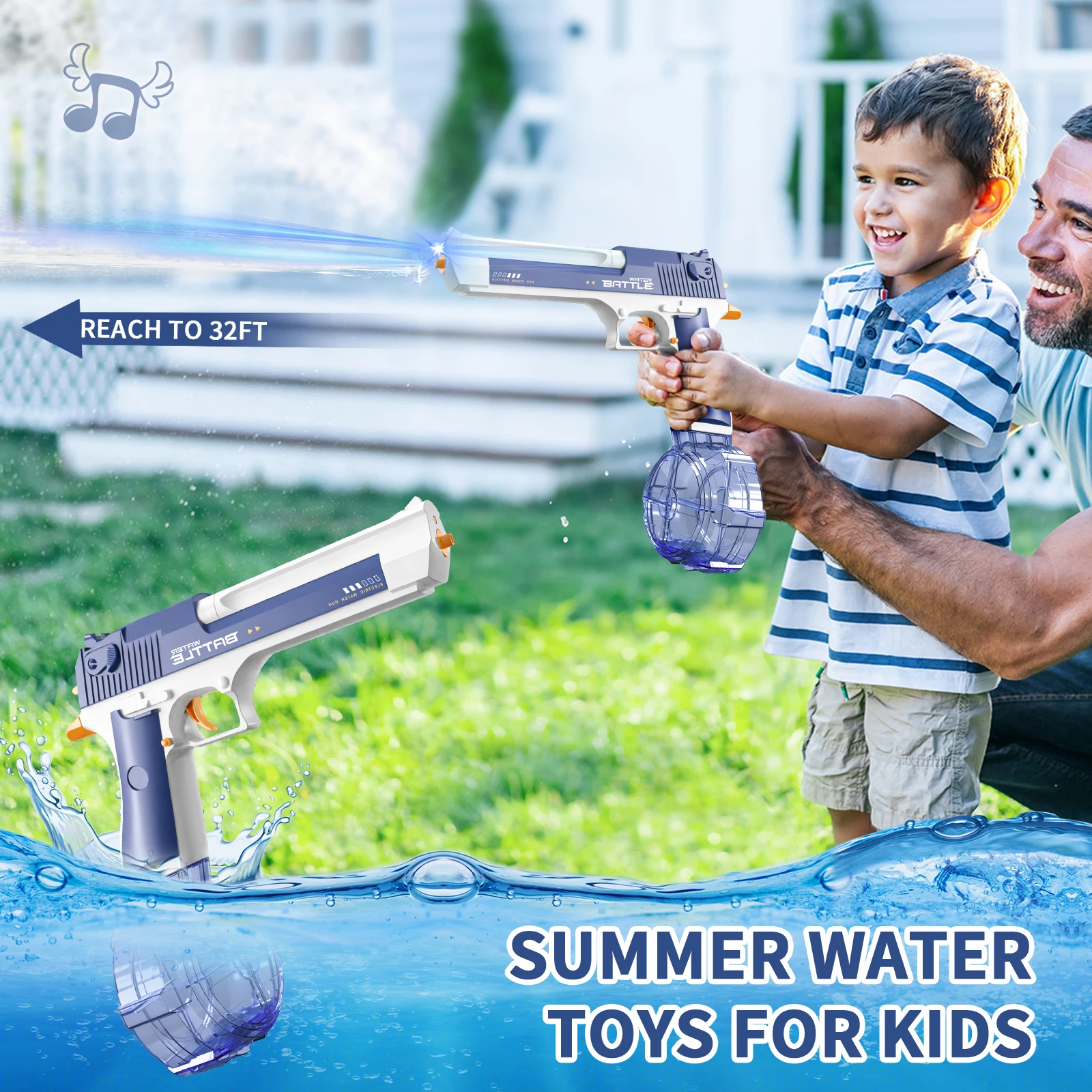 Electric Water Gun, Desert Eagle Rechargeable Automatic Squirt Guns Up to 32 FT, Outdoor Summer Toys for Kids Adults Pool Beach 5