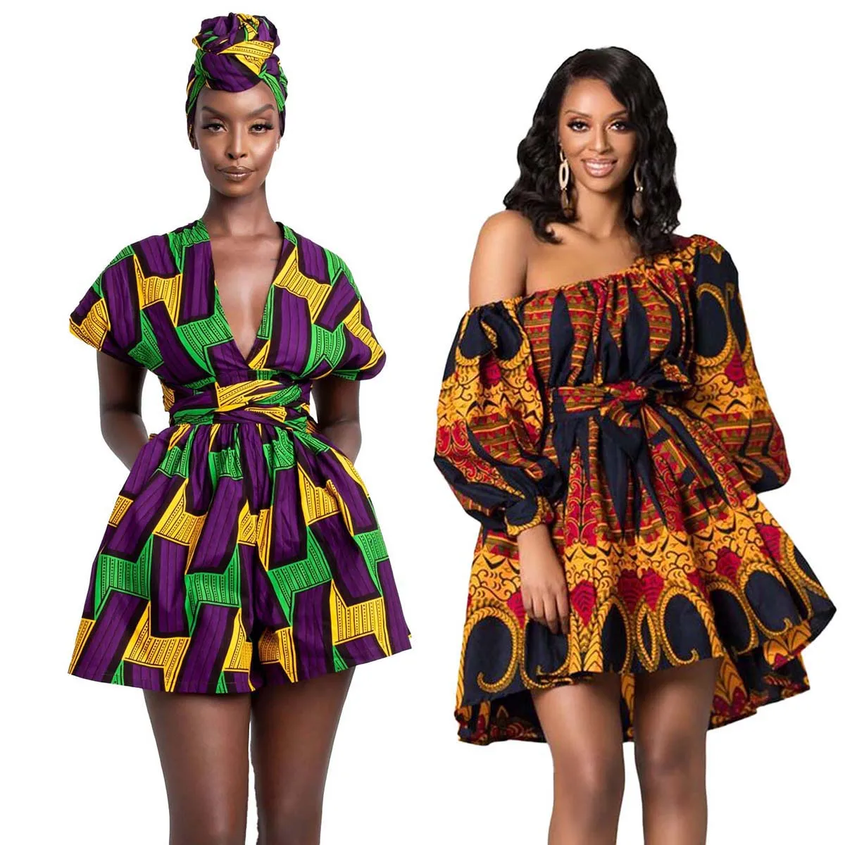 

Women Off Shoulder High Waist Plus Size Party Africa Print Dress