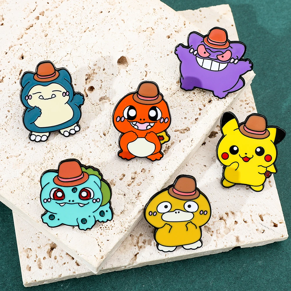 Charming Cartoon Animal Enamel Pin with Brown Hat - Fun Decorative Badge