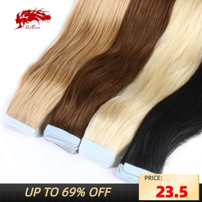 Ali Queen Hair 2.5g/pc 20pcs/pack Double Sided Adhesive Tape In Hair Skin Weft 50g Brazilian Remy Human Hair Fusion Hair