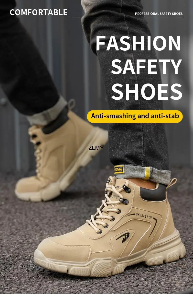 Men's Work Safety High Top Puncture Proof Safety Shoes Steel Toe
