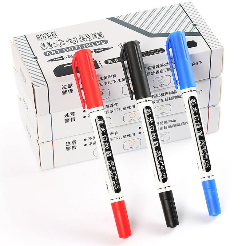 

Double-headed Line Pen Waterproof Marker Pen Drawing Hook Pen Wear-resistant Fiber Pen Black Blue Red Ink Pen Art Office Station