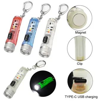 미니 키 체인 손전등 LED 충전식 토치 휴대용 마그네틱 USB 충전 손전등 높은 전원 캠핑 장거리 랜턴
