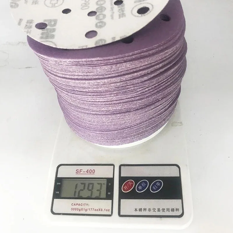 건식 반투명 종이 6인치 17홀 원형 150mm 플러시 패드 연마 진공청소기 자동차 모래 흘림 없음 100개