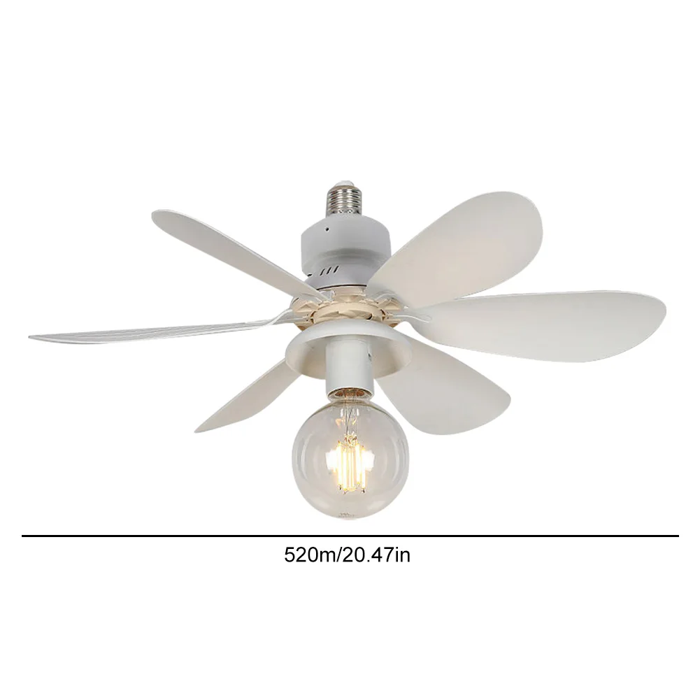 E27 Socket Fan LED Light E27 Base 52cm LED Bulb Ceiling Fan Remote Control Indoor Ceiling Fan Light 3 Speeds for Bedroom Kitchen